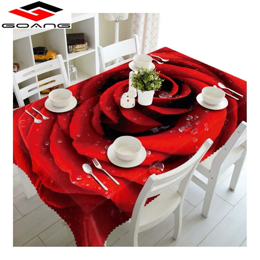 

GOANG 3d cotton tablecloth washable plastic waterproof tablecloths for rectangular table rose flower pattern for home decoration