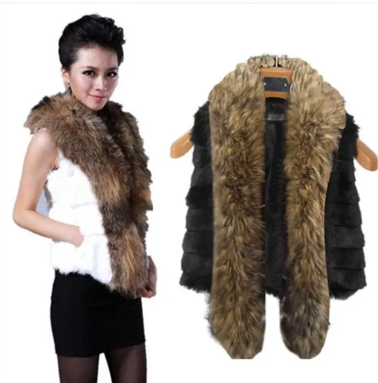 

Veste Femme S/6Xl Womens Black/White Artificial Fur Vest Casual Sleeveless Jackets Plus Size Female Man-Made Fur Waistcoats K491