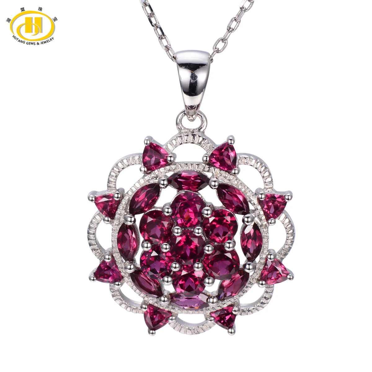 

Hutang New Arrival Rhodolite Garnet Pendant Solid 925 Sterling Silver Necklace Women's Fine Jewelry Gemstone Gift