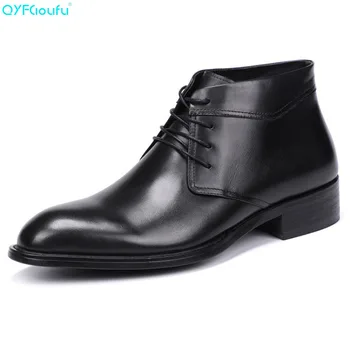 

QYFCIOUFU Genuine Leather Men Chelsea Boots New 2019 Men Autumn Winter Genuine Leather Casual Ankle Boots Men Dress Boots Shoe