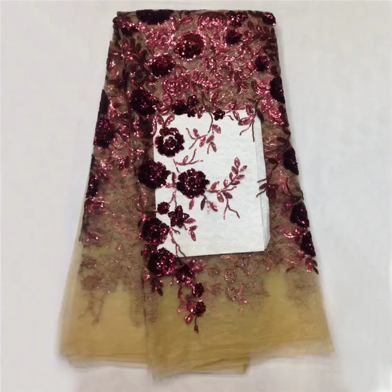 

Free shipping!African tulle lace fabric with sequins 5yard latest sequin lace fabric high quality glitter fabric lace SE1017