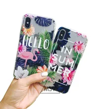 

Lovely Colorful Flamingo Case Cover For iPhone 6 6S 7 7X 8 Plus Fashion Palm Leaf Relief Painting Cartoon flower Phone Cases