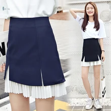Female New summer Pleated stitching skirt A-Line college Style cute skirt three colors