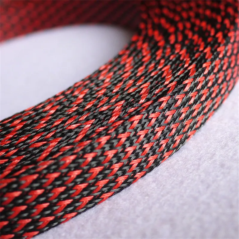 

1 Meters High quality Red & Black 16mm Braided PET Expandable Sleeving High Density Sheathing Plaited Cable Sleeves DIY