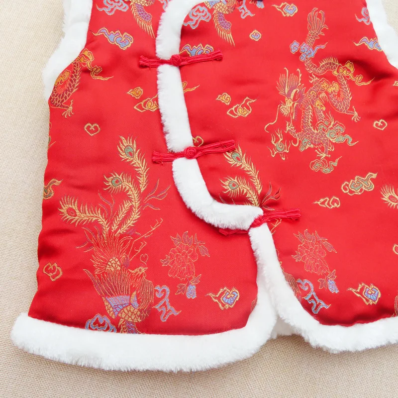 Beste Verdikte Katoen Chinese Nieuwe Jaar Kostuum voor Baby Jongens Meisjes Mouwloze Tang Past Borduurwerk Draak Vesten Kinderen Clothings