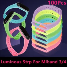 100Pcs/set Luminous Mi band 3 4 Strap Wristbands Accessories Night Light Replacement for Xiaomi Xiomi Xaiomi Xiami Xaomi Xaiomy