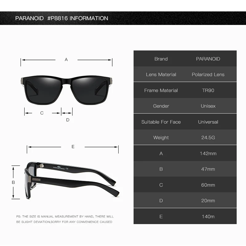 Параноидальные солнцезащитные очки мужские поляризованные солнцезащитные очки для мужчин женские поляризованные квадратные черные солнцезащитные очки мужские очки Oculos