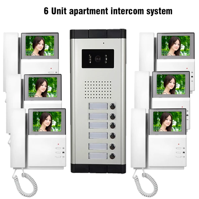 6 Units 4.3" Apartment Video Door Phone System 1 Camera 6