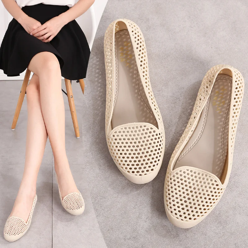 

EOEODOIT Round Toe Rome Style Sandals Flat Heel Network Jelly Sandals Women Summer Beach Sand Holiday Flats Anti Skid Shoes