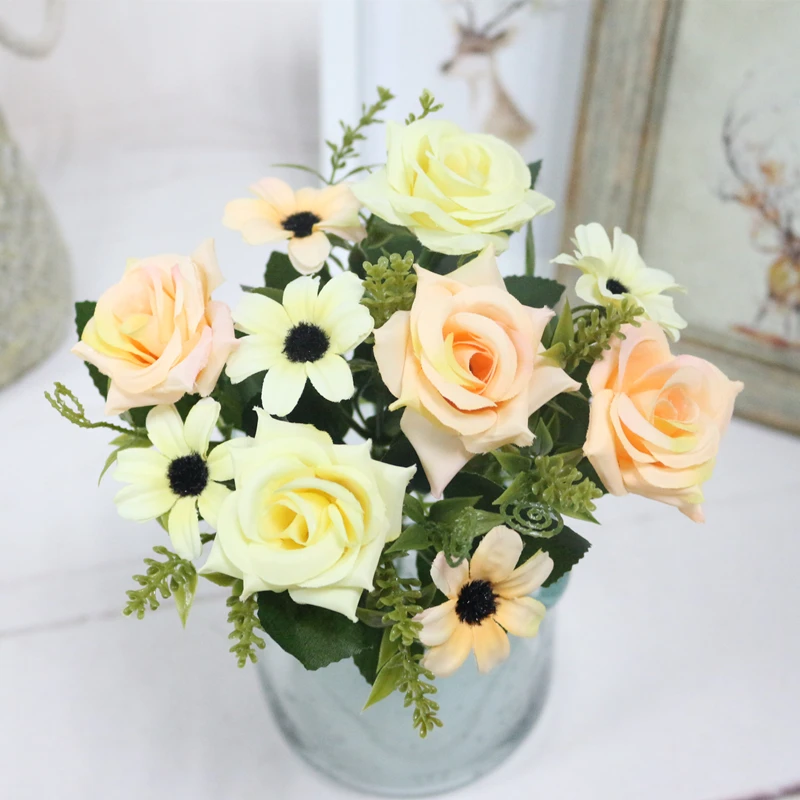 JAROWN Simulation Rose Bouquet Artificial Silk Flowers Fake Flower Art Decoration For Wedding Home Office Desktop Placement (10)