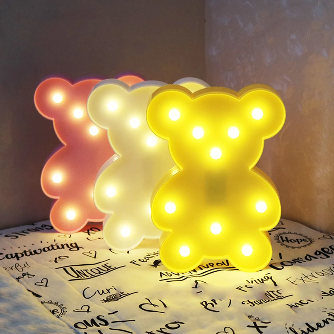 Desk Night Lamp 1pc 3D Animal Night Lights Bear LED Battery Nightlight ...