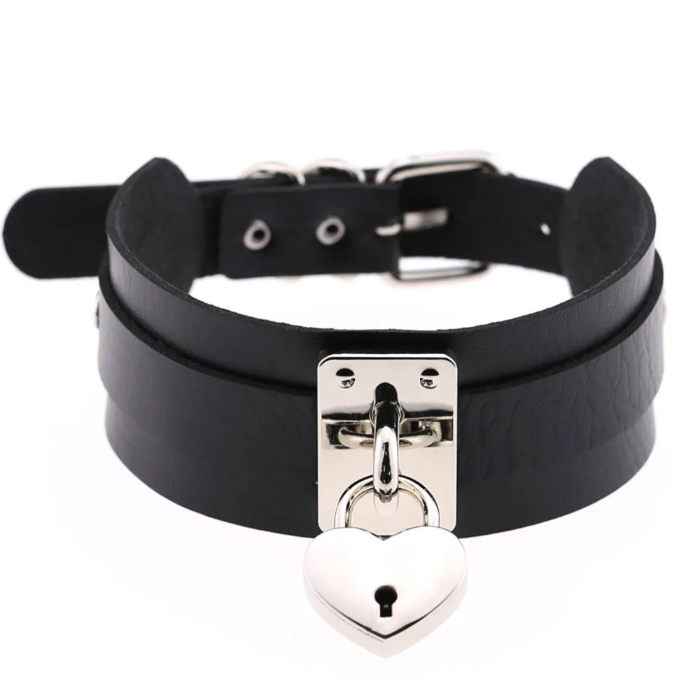 

DIEZI Vintage PU Leather Choker Necklace For Women Statement Gothic Harajuku Punk Silver Heart Necklaces Sexy Anime Jewelry