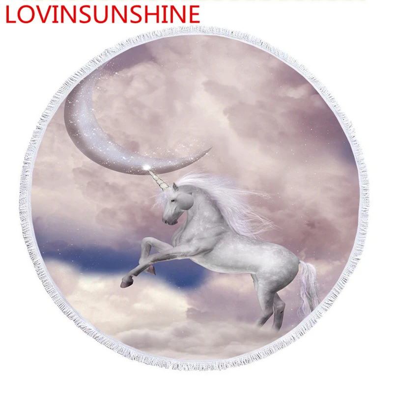

BeddingOutlet 3D Unicorn Round Beach Towel Painting Tassel Tapestry Floral Yoga Mat Dreamlike Towel 150cm Toalla Blanket