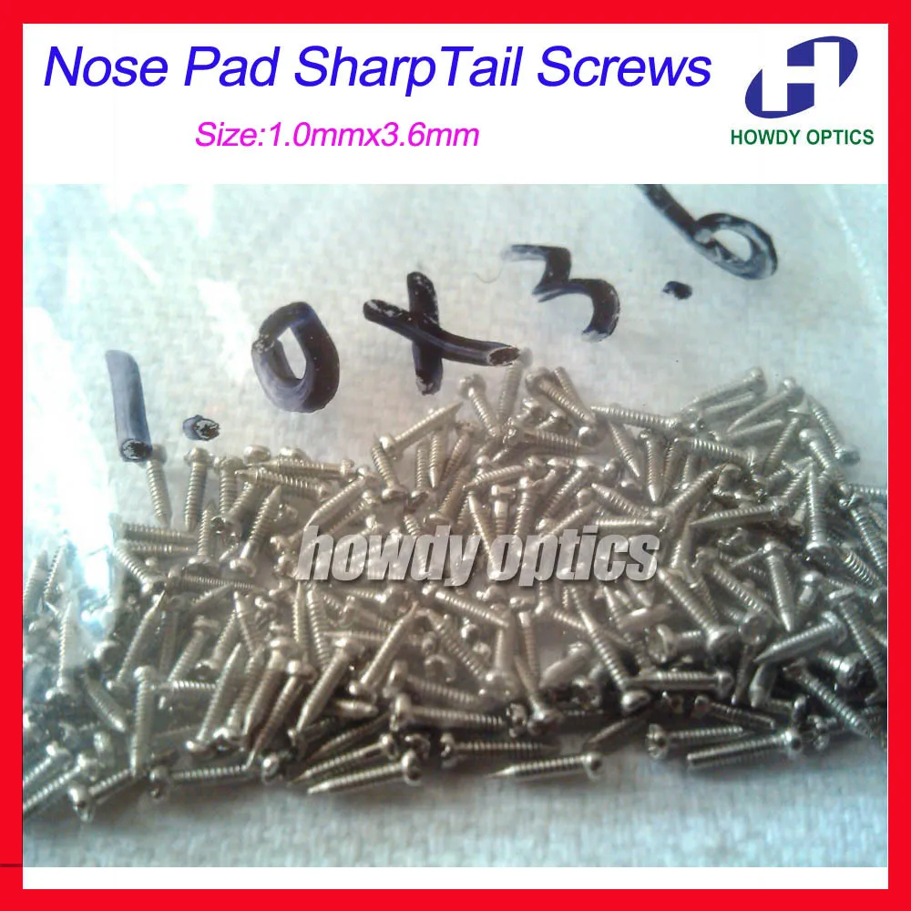 

Free Shipping 10000pcs/lot Eyeglass Glasses Screws Nose Pad Sharp Tail Screw Size 1.0mmx3.6mm with "+" Head Slot