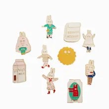 Free Shipping Cartoon Cute Rabbit milk bag Brooch Pins Button Pin Jeans Bags Clothes Decoration For Girl Gift Fashion Jewelry