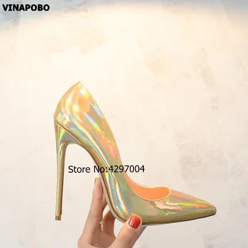 

2019 Fashion Hot Spring Autumn Women Pumps Sexy Gold Mirror surface High Heels Shoes Pointed Toe Wedding Shoes Party Women Shoes