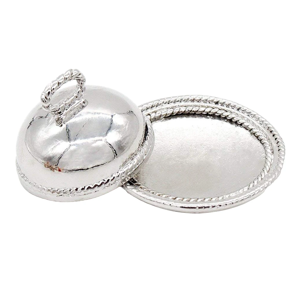 

Odoria 1:12 Miniature Vintage Dish with Lid Silver Tray Plate Tableware Kit Dollhouse Kitchen Accessories