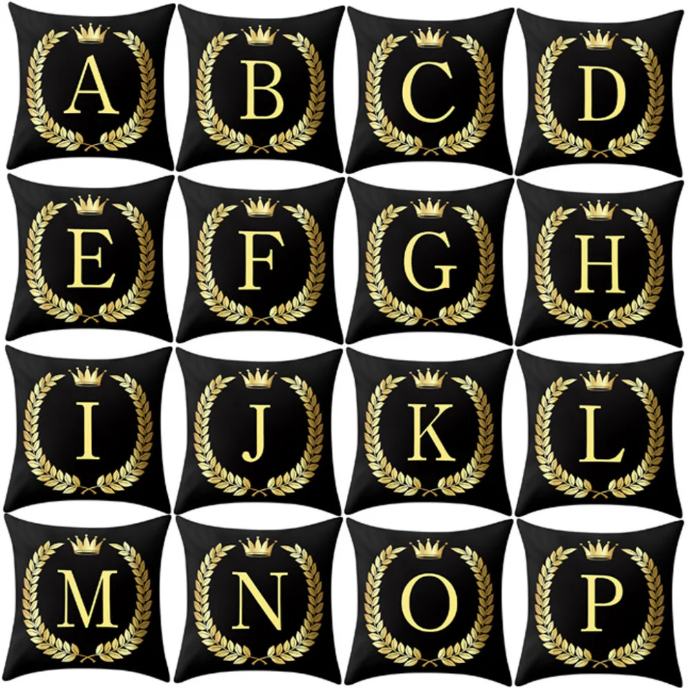 1PC Polyester Cotton Throw Pillows Black and Gold A To Z Letter Alphabet Printed Funny Fashion Decorative Pillow Case H5 | Дом и сад