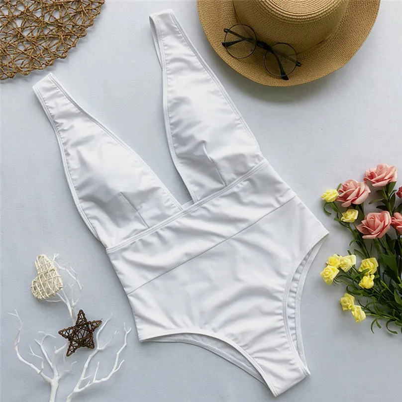 Women Bikini One Piece Swimsuit Monokini Pure Color Metal Buckle Sexy Swimsuit for Girls Summer Beach Swim 2019 New #3f15 (9)