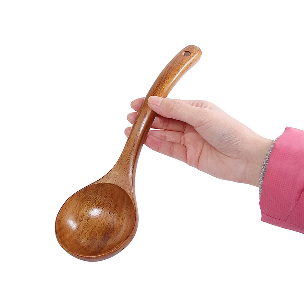 

Eco-Friendly Large Wooden Soup Spoon Long Handle Natural Soup Spoons Healthy Wood Tableware Kitchen Accessories