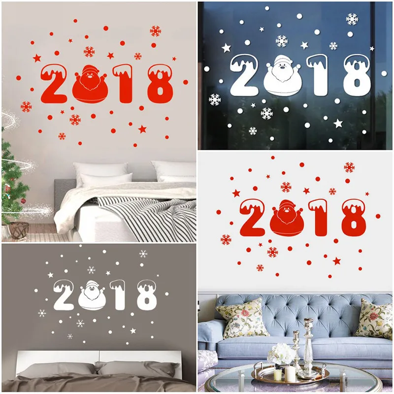 2018 веселая Рождественская Наклейка на стену Красный Белый Новый год стеклянная