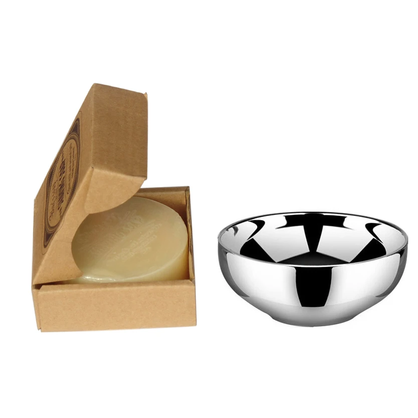 

2pc/set Men Shaving Soap with Double-layer Stainless Steel Beard brush Bowl