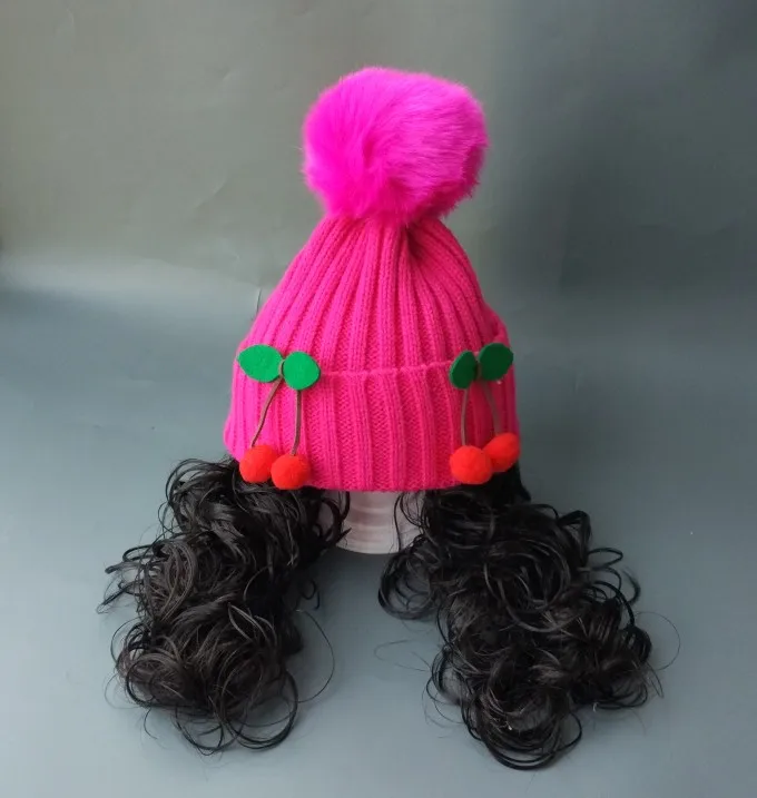 Теплая зимняя детская шапка с помпоном мяч детские Обувь для девочек детские шерстяные шапки с парик зима-осень головы поставки