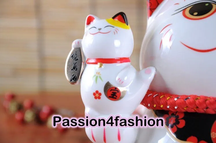Maneki Neko Lucky Cat развевающийся лапой керамический улыбающееся лицо милый богатство удача орнамент Электрический негабаритный подарок