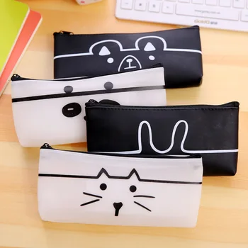 

Simple pencil case black and white cartoon animal pencil bag large capacity jelly plastic stationery storage bag cosmetic bag