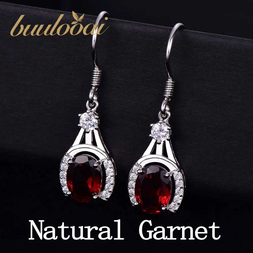 

buulooai Natural Garnet Earrings 925 Sterling Silver Fashion Earring for Women On Sale New For Lover Fine Jewelry gift for mom