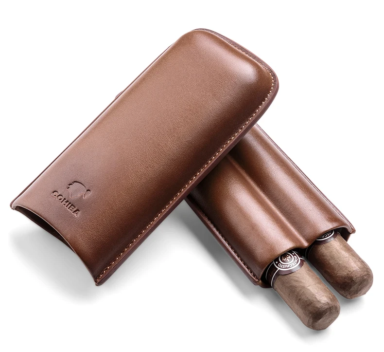 Новый COHIBA гаджеты коричневый кожаный портсигар держатель Чехол Humidor 2 трубки граф Портативный Путешествия Humidor с подарочной коробкой CLH-0111