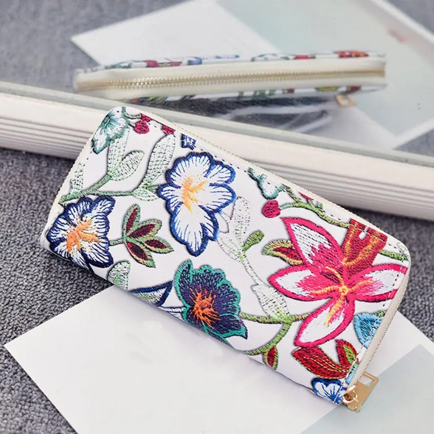 Naivety سحاب طويل محفظة الأزهار الطباعة محافظ الإناث بو الجلود عملة محفظة قابض حقيبة 30S71206 إسقاط الشحن