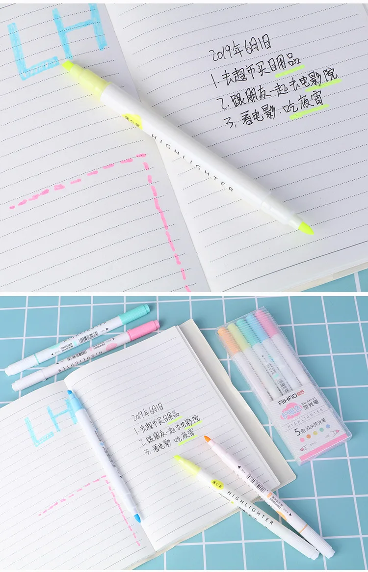 5 pcs/lot Double Head Highlighter Cute Eye Protection Drawing marker pens office school writing supplies Stationery gift