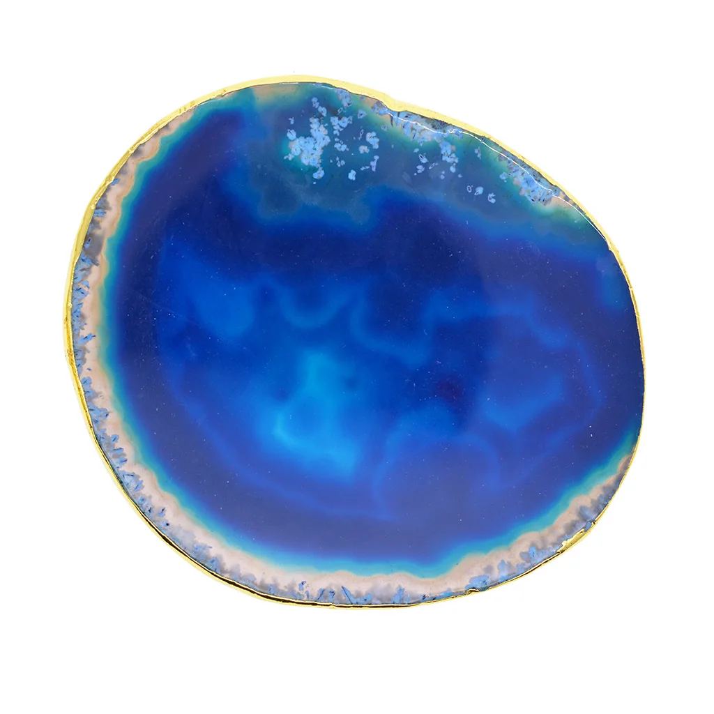 Natural Pure Agate Slices Polished Irregular Crystal Quartz Stone Pendant Charms Blue Home Decorations