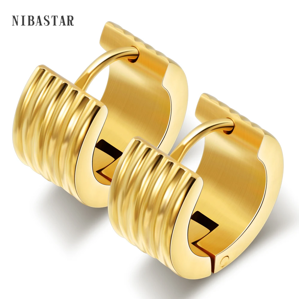 

Gold-Color Stainless Steel And Silver-Color Hoop Earrings For Men Smooth Wome Forever Classic Style Wide 7mm