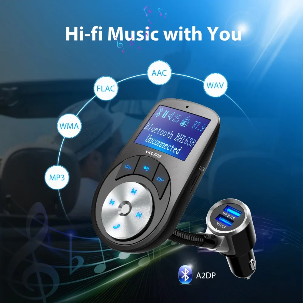 VicTsing New Bluetooth Transmitter Wireless Hand-free Car Kit MP3 Auto Player With Large ScreenDual USB PortsTF Card Slot (7)