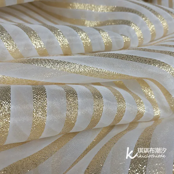 

Gold lace fabric Stripe transparent yarn jacquard lace fabric organza puff skirt lace fabric 150cm wide 2 yards/Lot