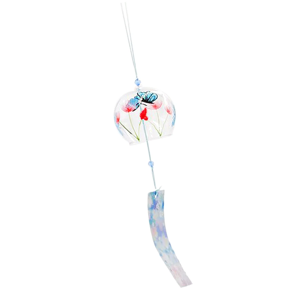 Japanese Culuture Glass Bell Furin Wind Chime Hanging Decor Butterfly Flower Pattern Decoration Crafts