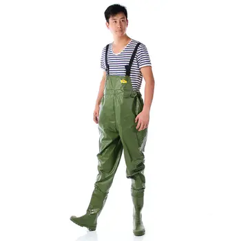 Chest Breathable Fishing Waders Thickness 0.75mm PVC Waterproof Fishing Clothing Inner Storage Pocket Waders for Fishing Hunting