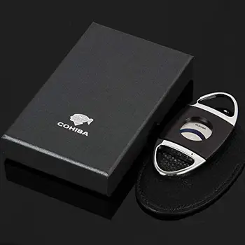 

NEW COHIBA Silver Black Handle Stainless Steel Dual Saw Blades Cigar Cutter W/Case