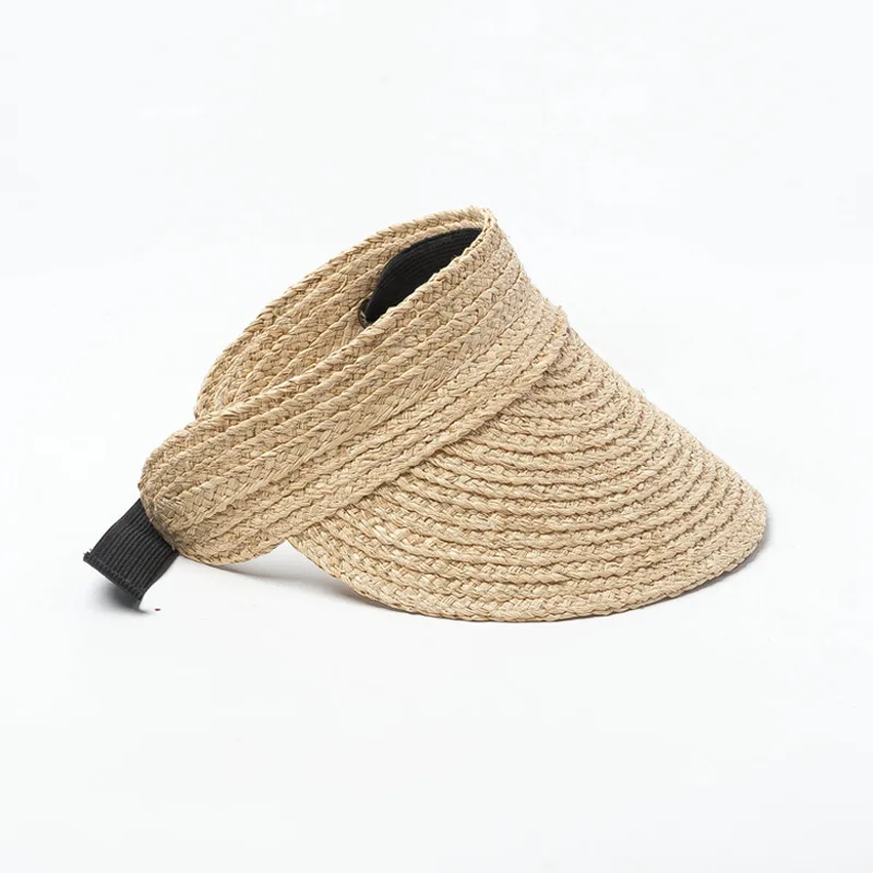 

2019 Transparent Visor Straw Sun Hat Women Lafite Weaving Summer Caps Hat Women Summer Empty Top Hat Foldable Summer Beach Hat