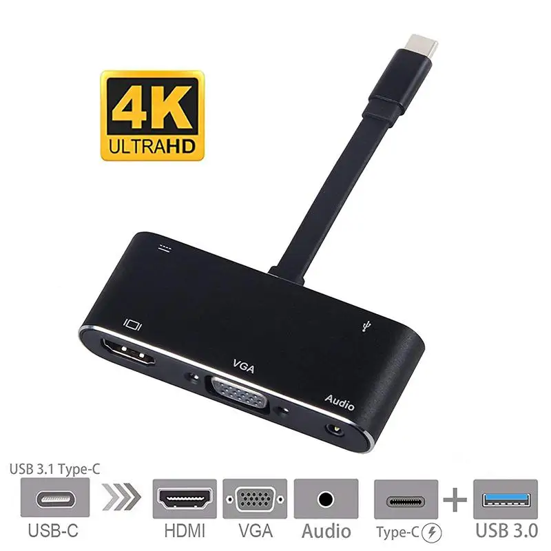 

5 in 1 USB C to HDMI Adapter 4K Type-C to HDMI/VGA/Audio/USB 3.0 Port+USB C Port(PD) Converter for Laptop Macbook Nintend Switch