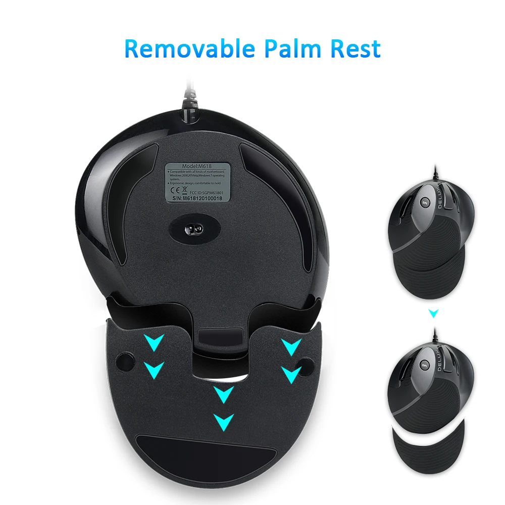 Delux M618 Ergonomic Office Vertical Mouse 6 Buttons 600/1000/1600 DPI Optical Right Hand Mice with Wrist mat For PC Laptop Delux M618 Ergonomic Office Vertical Mouse 6 Buttons 600/1000/1600 DPI Optical Right Hand Mice with Wrist mat For PC Laptop
