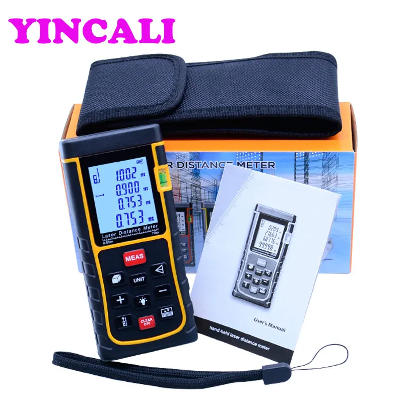 2 PCS/lot High Precision Handheld Laser Distance Meter SW-E70 Laser Rangefinder 70M storage 100 units also measure Area Volume