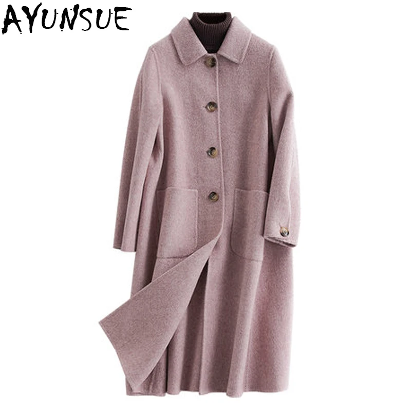 AYUNSUE abrigos mujer invierno 2020 длинное шерстяное пальто двойная Двусторонняя куртка
