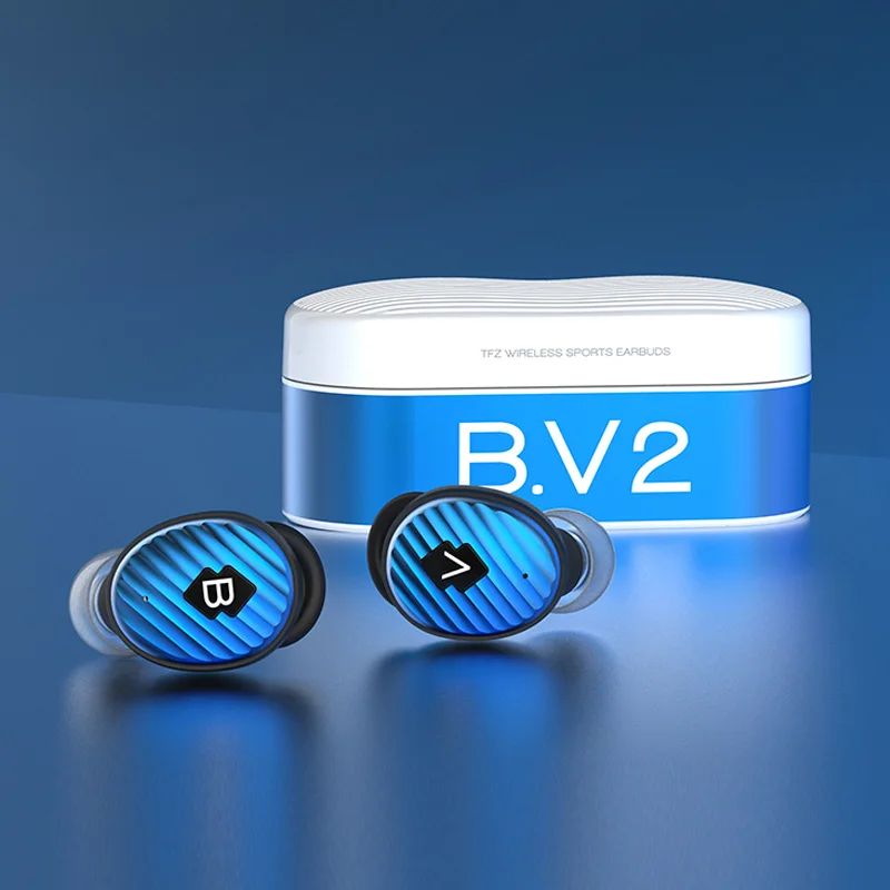 TFZ BV2 HIFI аудио настоящий беспроводной Bluetooth V5.0 наушники-вкладыши TWS с зарядным устройством двойной микрофон IPX5 для iOS huawei Xiaomi Phone - Цвет: Синий