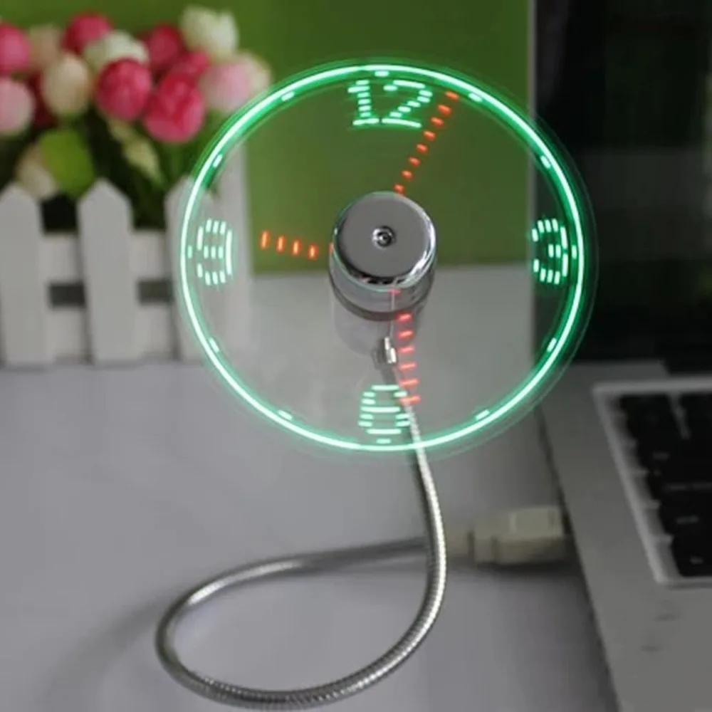

USB Gadget Led Light Mini USB Fan Time Clock Lamp USB Gadget Time Display For Notebook Laptop Flexible USB Fan LED Clock Gadget