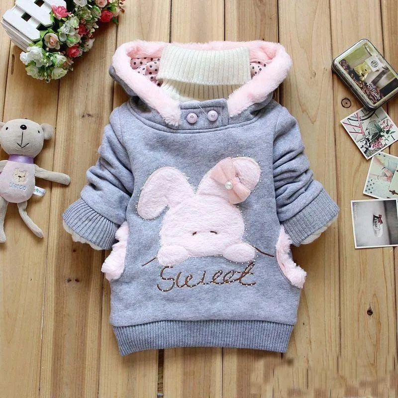 

New 2016 Children's Winter Jacket Girls Thick Fleece Padded Coats Kids High Quality Warm Comfortable Hoody