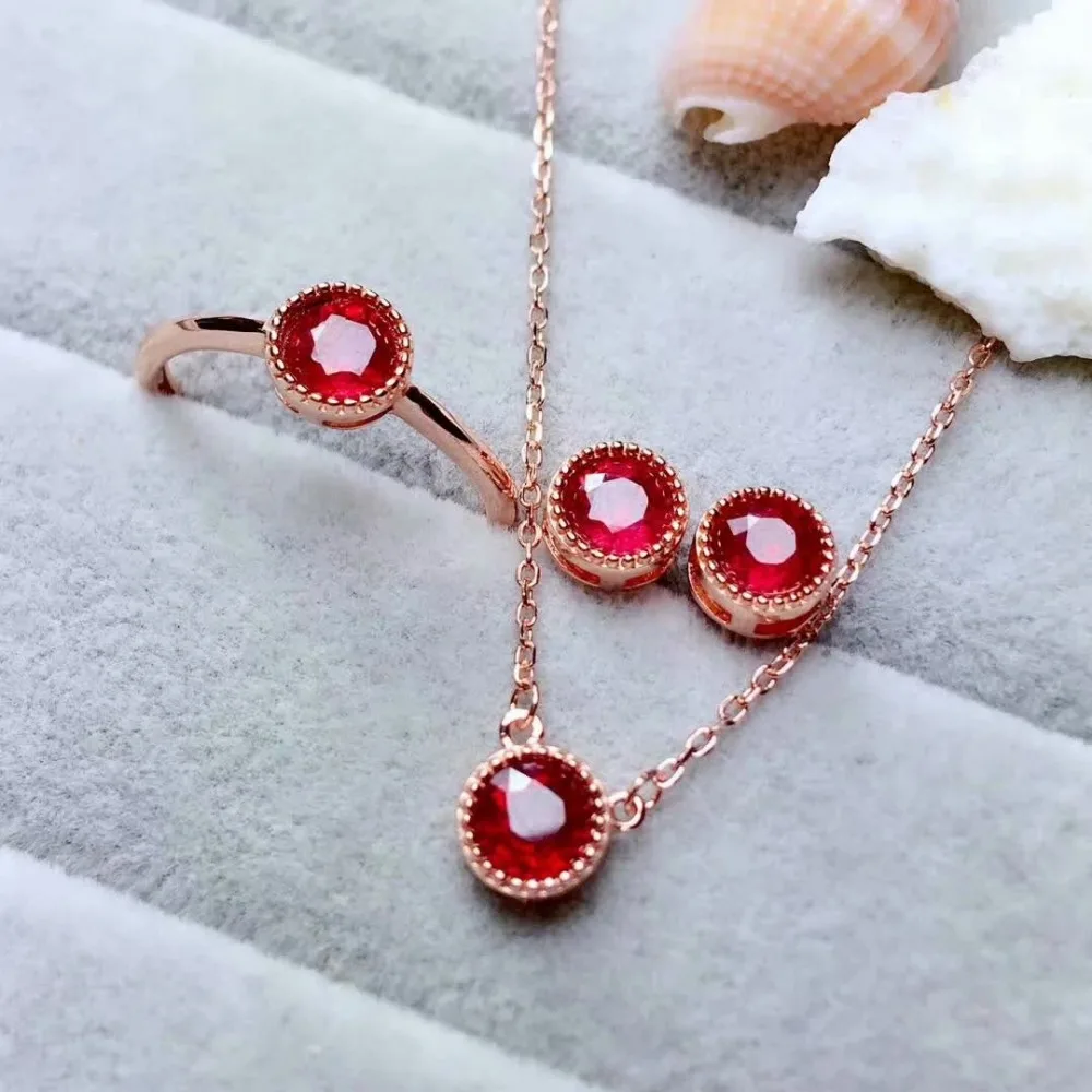 

shilovem 925 silver sterling Ruby pendants rings stud earrings open gift fine Jewelry party new 5*5mm plant 5*5 mtz0505999agh
