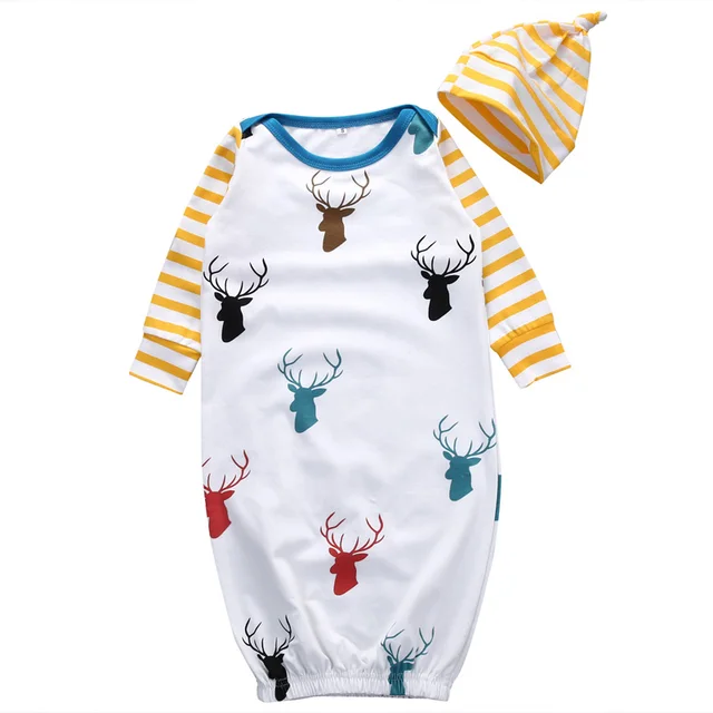 2017 Cute Newborn Baby Girl Boy Deer Pajamas Sleepwear Set Sleepsack
